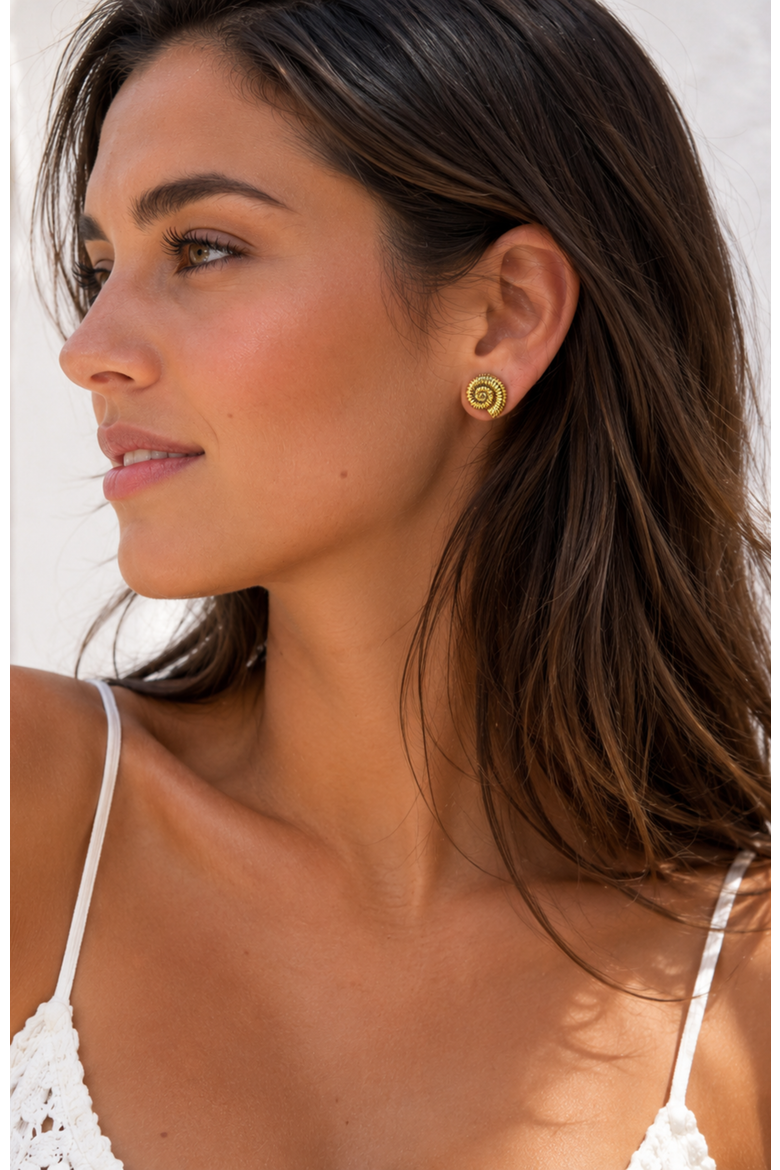Golden Tide Shell Stud Earrings, Alternate, color, Gold