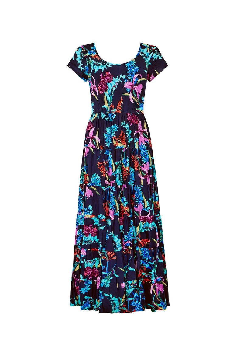 Short Sleeve Flowy Maxi Dress, Alternate, color, CORAL REEF FLORAL
