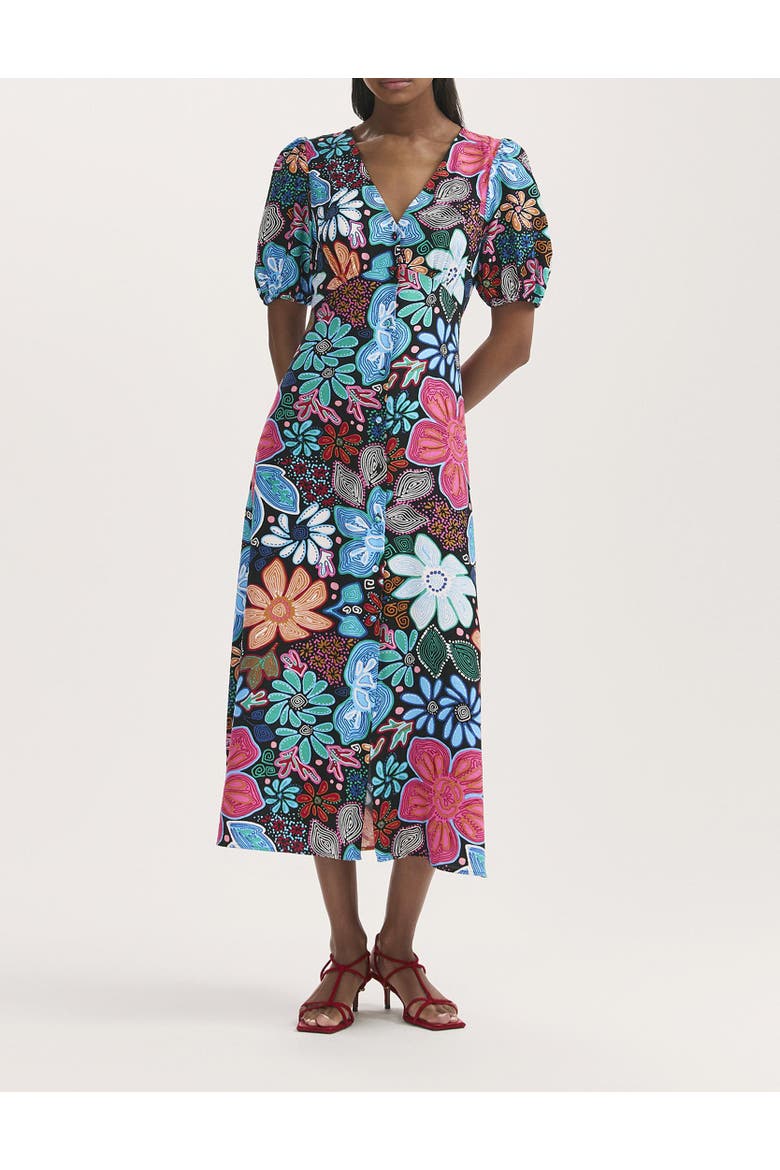Sarah Floral Button Down Midi Dress, Alternate, color, Blue Floral