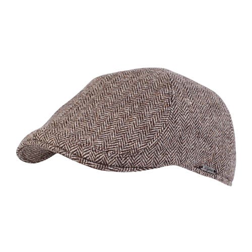 Wigens Herringbone Shetland Pub Cap With Curved Peak In Light Brown