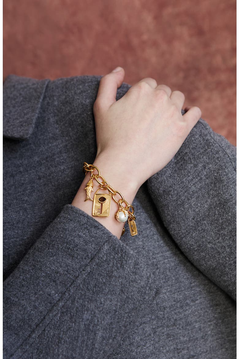 Lock & Key Charm Bracelet, Alternate, color, GOLD