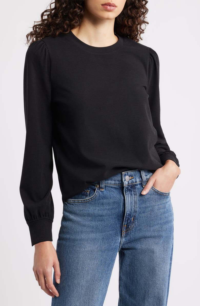 Caslon<sup>®</sup> Blouson Sleeve Top, Main, color, Black