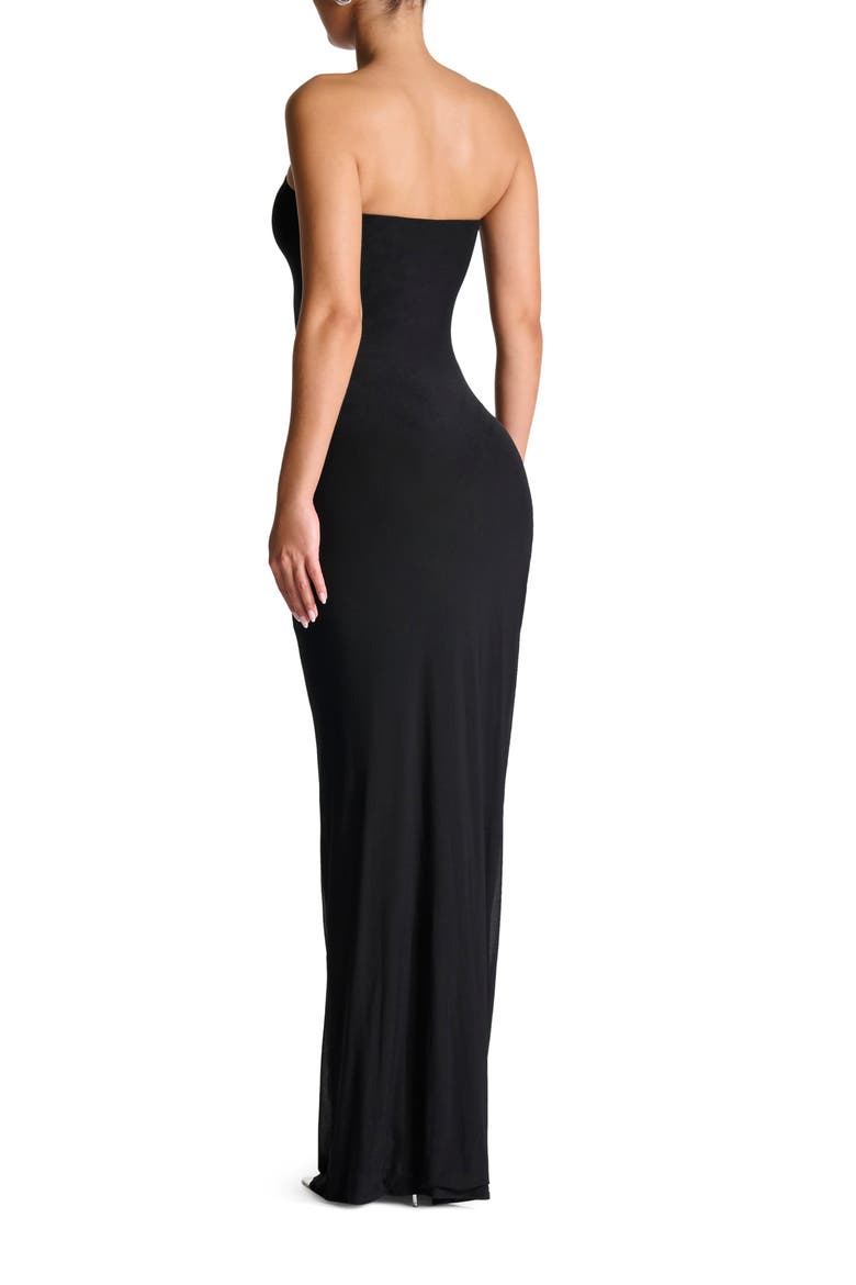 Strapless Shirred Sheer Mesh Body-Con Dress, Alternate, color, BLACK