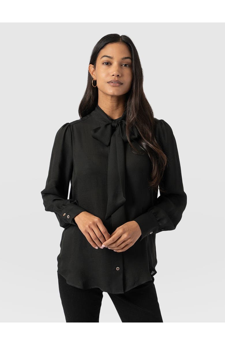 Saint + Sofia Paxton Pussybow Blouse, Main, color, Black