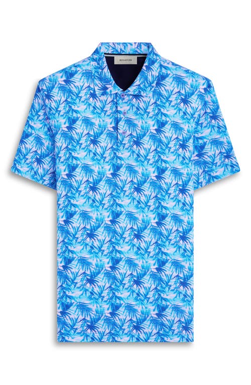Bugatchi Hendrix Digital Leaf Print Pima Cotton Polo In Aqua