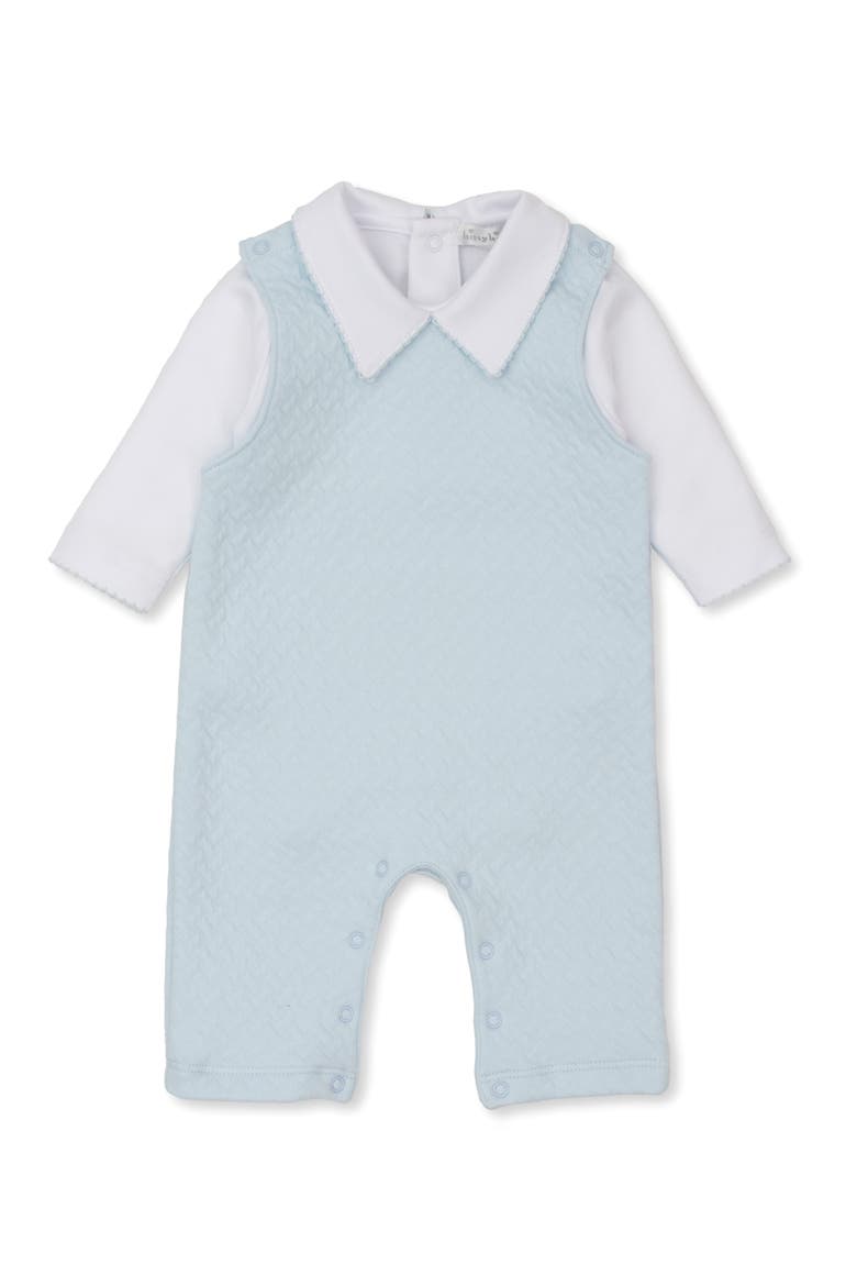 Collared Bodysuit & Jacquard Overalls Set, Main, color, LIGHT BLUE/WHITE