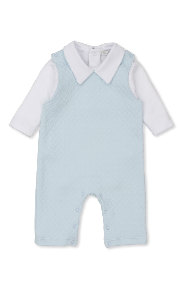 Kissy Kissy Collared Bodysuit & Jacquard Overalls Set, Main, color, Light Blue/White