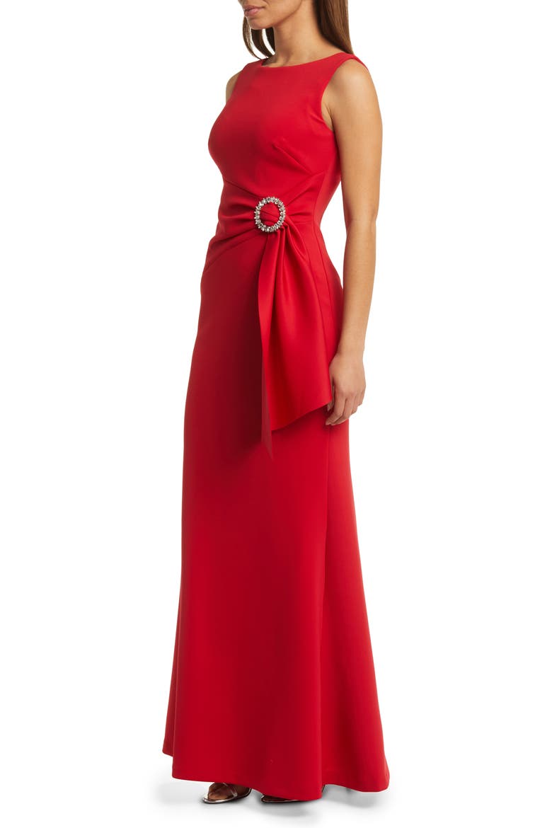 Rhinestone Belt Detail Mermaid Gown, Alternate, color, RED