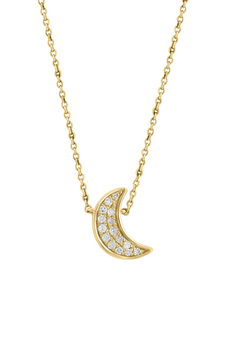 Yellow Gold Plated Sterling Silver Diamond Moon Necklace - 0.09 ctw, Main, color, SILVER