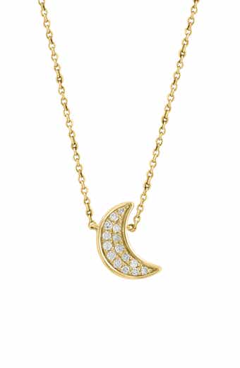 Yellow Gold Plated Sterling Silver Diamond Moon Necklace - 0.09 ctw