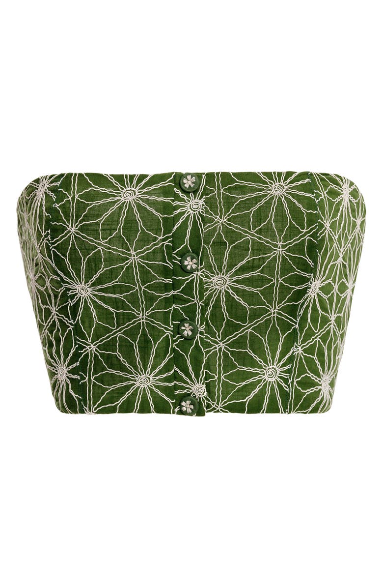 Agua Bendita Liria Vessel Embroidered Strapless Cover-Up Crop Top, Alternate, color, White Multicolor