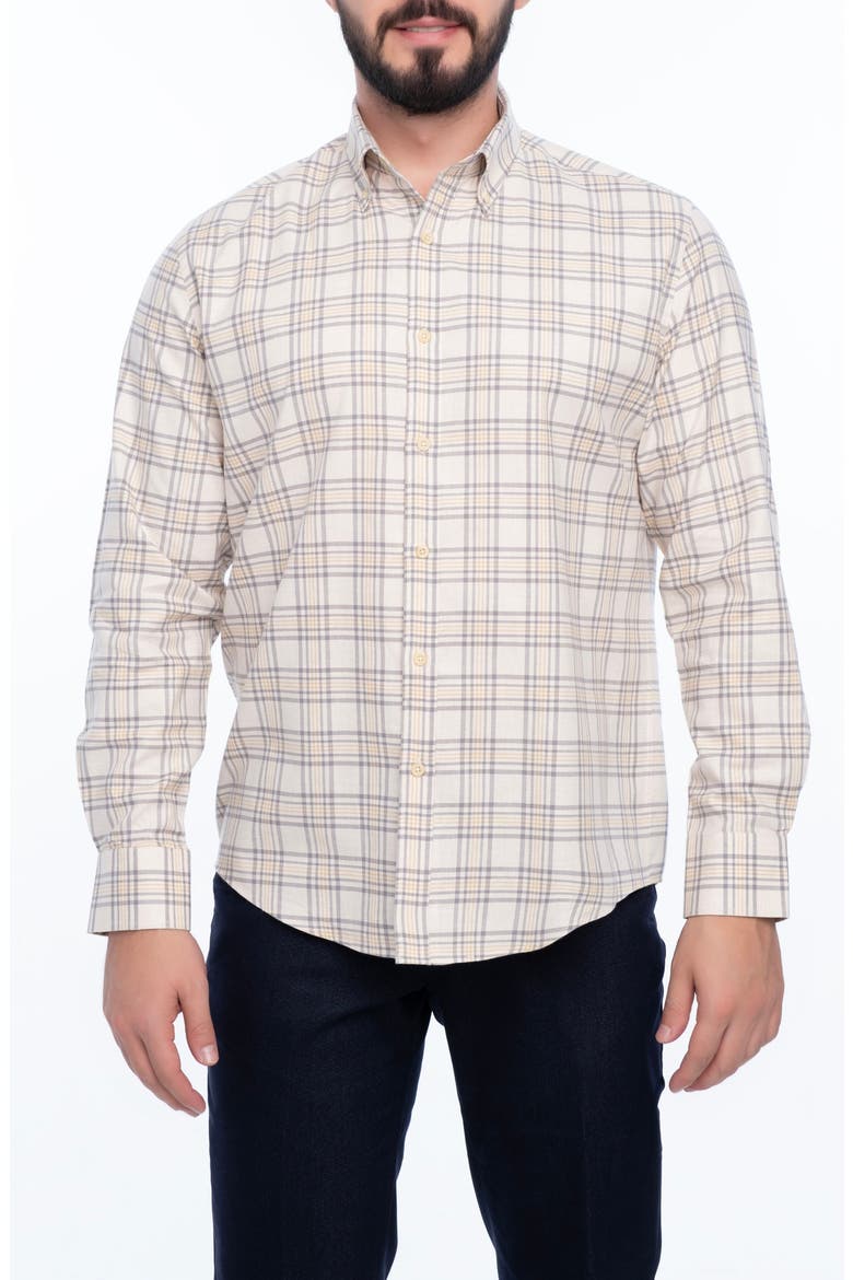 Check Cotton Slim Fit Button Down Shirt, Main, color, BEIGE