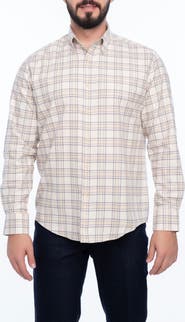 VELLAPAIS Check Cotton Slim Fit Button Down Shirt
