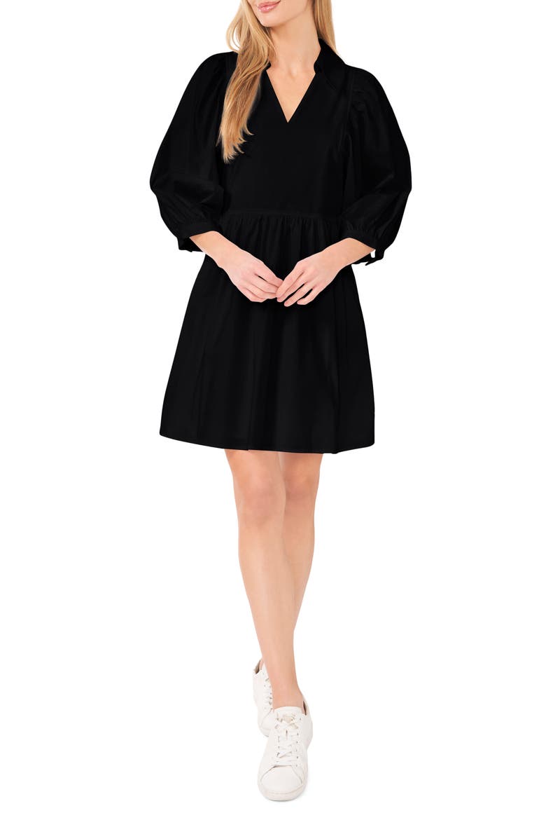 Elbow Sleeve Stretch Cotton Dress, Main, color, RICH BLACK