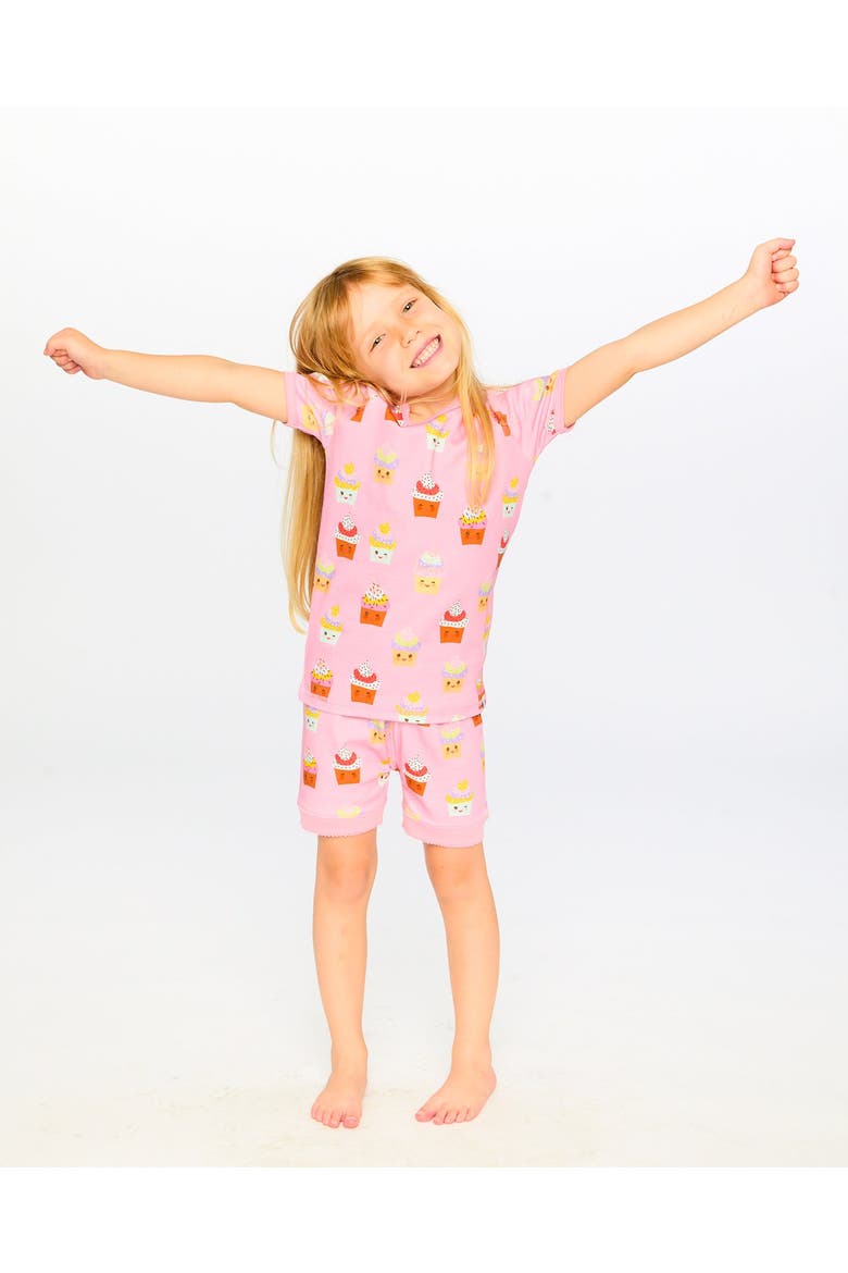 Organic Cotton Cupcake Two-Piece Pyjama Set, Alternate, color, Pink Printed Cupcake