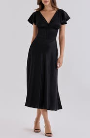 HOUSE OF CB Ravella Silk V-Neck Midi Dress