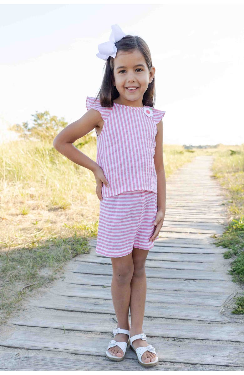 Florence Eiseman Stripe Gauze Top And Shorts, Alternate, color, Coral/White