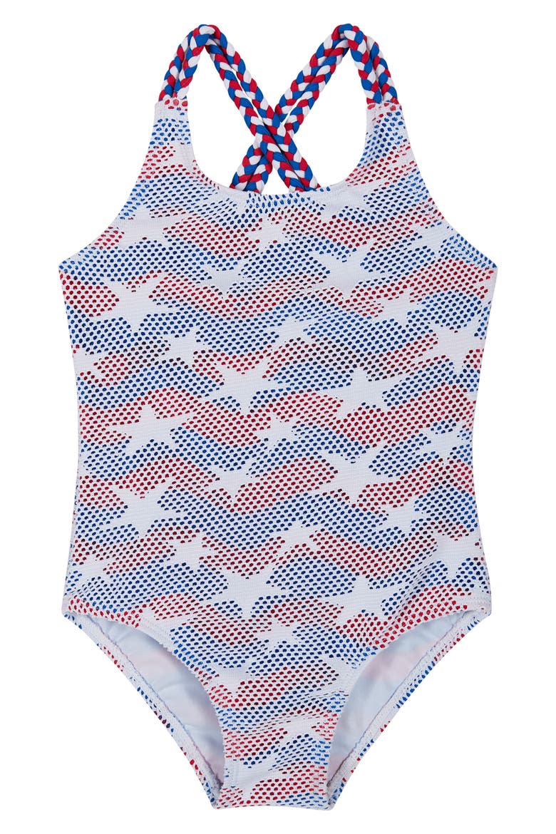 Kids' Red, White & Blue One-Piece Swimsuit, Main, color, WHITE STARS