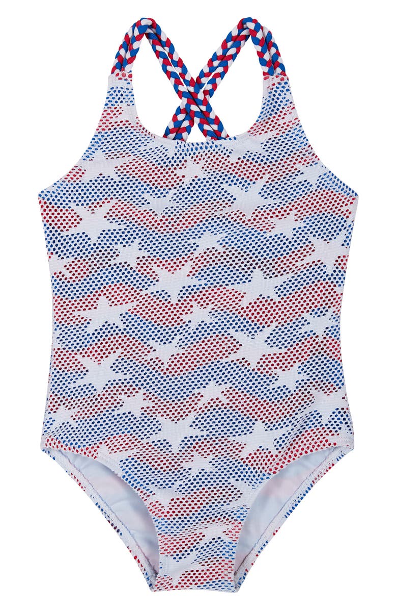 Andy & Evan Kids' Red, White & Blue One-Piece Swimsuit, Main, color, White Stars