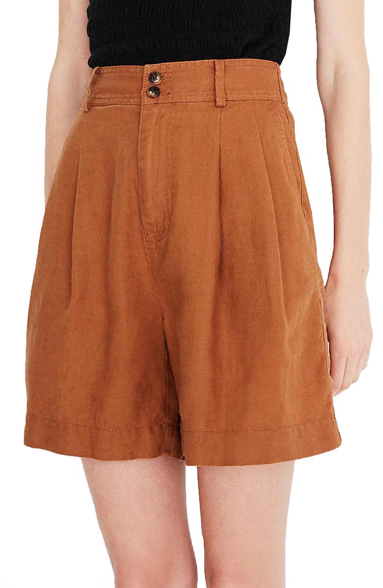 Madewell Long Pleated Linen Shorts, Main, color, 