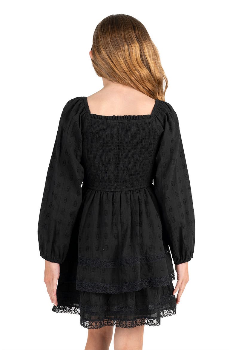 Kids' Textured Woven Clip Dot Dress, Alternate, color, BLACK