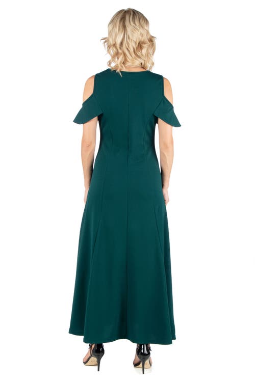 24seven Comfort Apparel Maternity Ruffle Cold Shoulder A-line Maxi Dress In Green