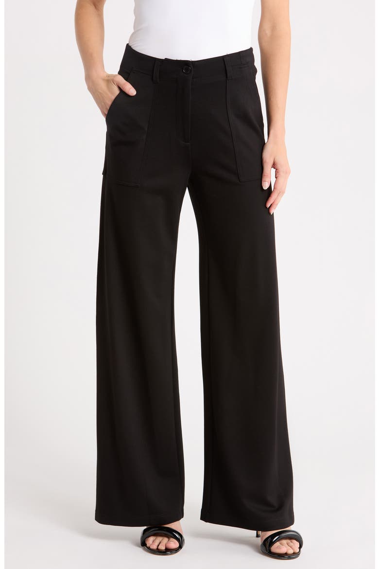 Ponte High Waist Wide Leg Pants, Main, color, BLACK-BLACK