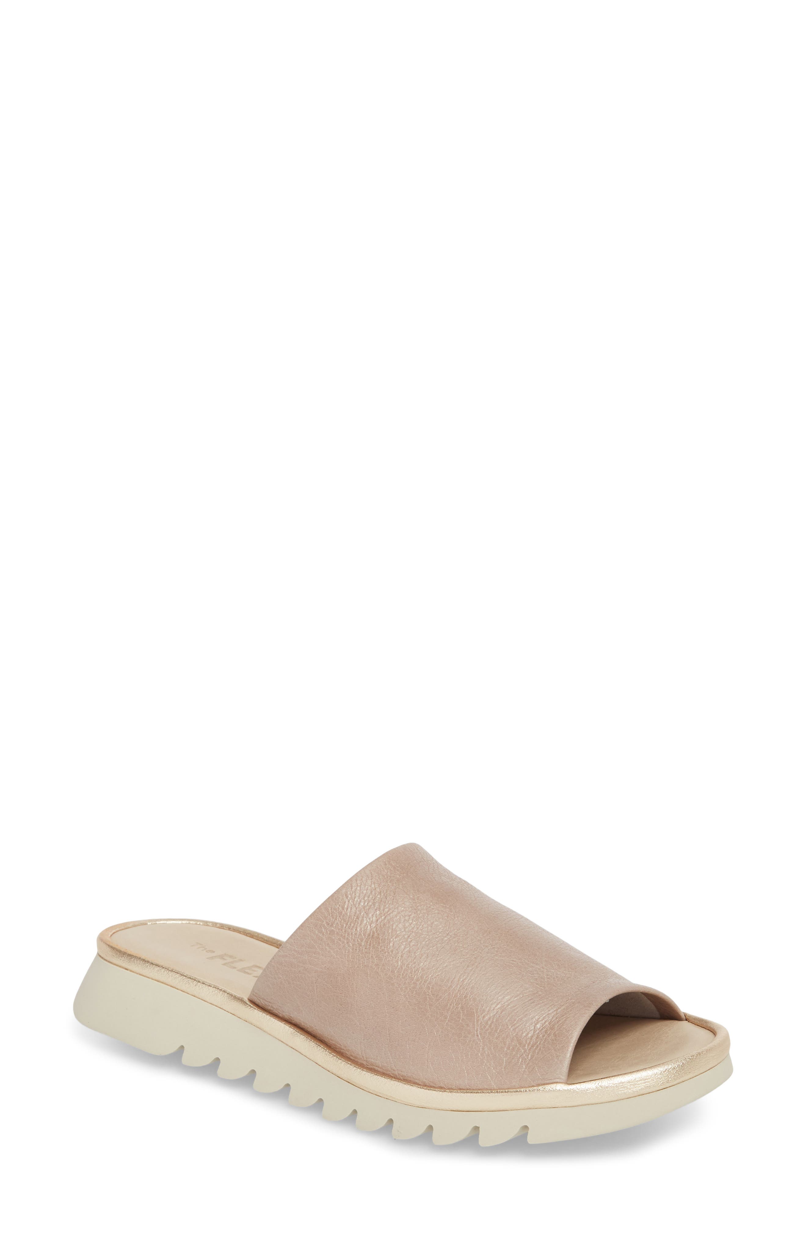 Shore Thing Slide Sandal, Main, color, HAZE CRACKLED LEATHER