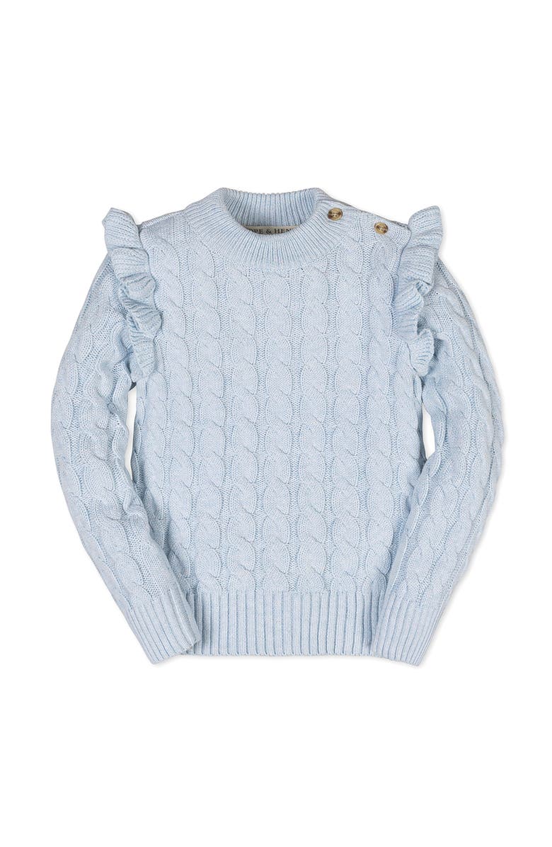 Hope & Henry Kids' Organic Long Sleeve Mock Neck Sweater with Ruffle, Alternate, color, Light Blue Heather