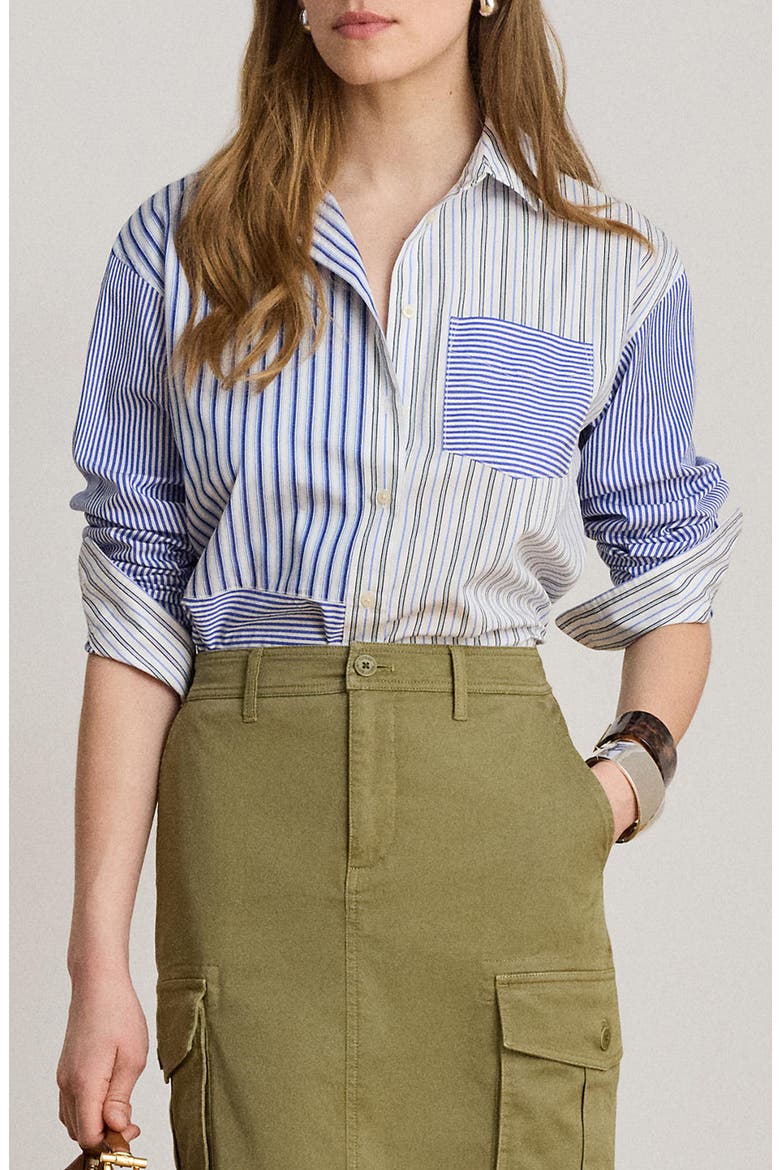 Mixed Stripe Cotton Button-Up Shirt, Main, color, BLUE/ WHITE MULTI