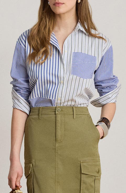 Mixed Stripe Cotton Button-Up Shirt (Regular & Petite)