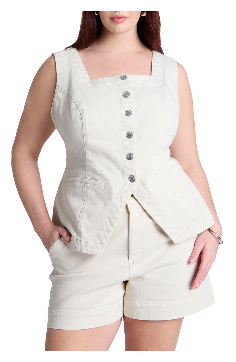 ELOQUII Denim Vest, Main, color, Ecru