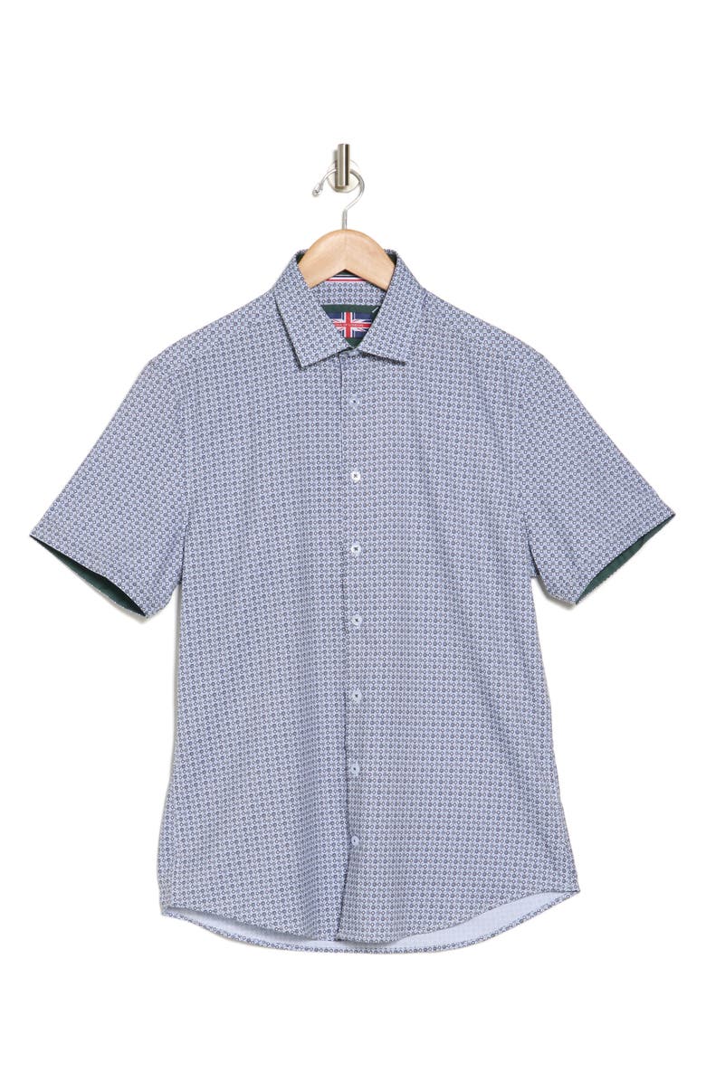 SOUL OF LONDON Dot Short Sleeve Button-Up Shirt, Alternate, color, Dark Green