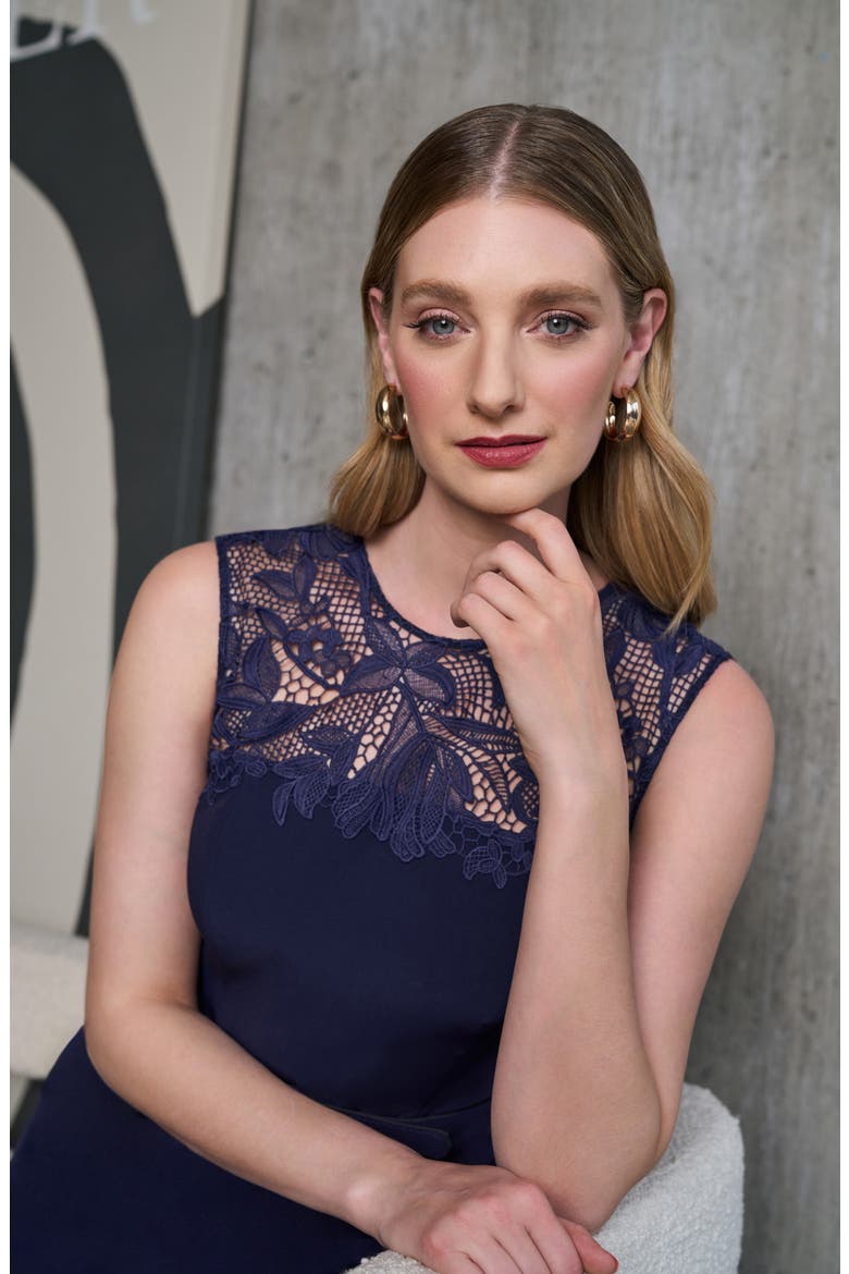 Jamie Lace Trim Belted Midi Dress, Alternate, color, DARK TWILIGHT