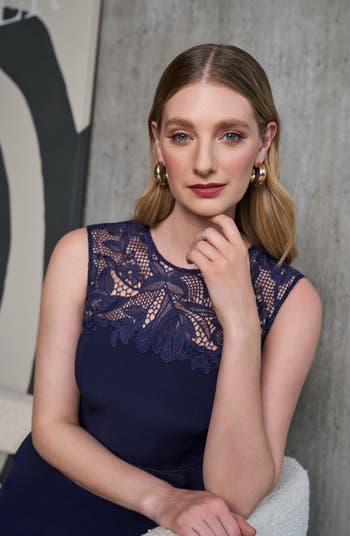 Kay Unger Jamie Lace Trim Belted Midi Dress | Nordstrom 