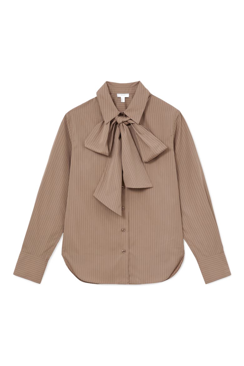 Elowen Pinstripe Tie Neck Shirt, Alternate, color, MOCHA BROWN