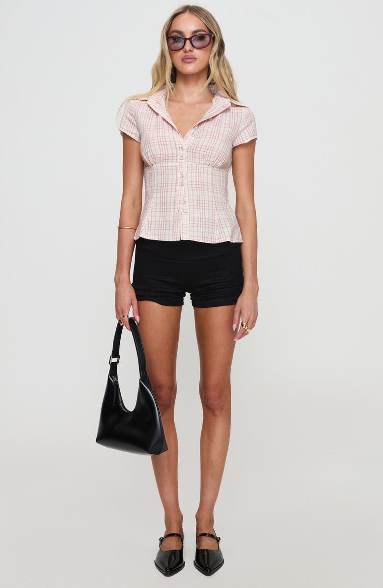 Princess Polly Check Button-Up Shirt, Alternate, color, Pink Check