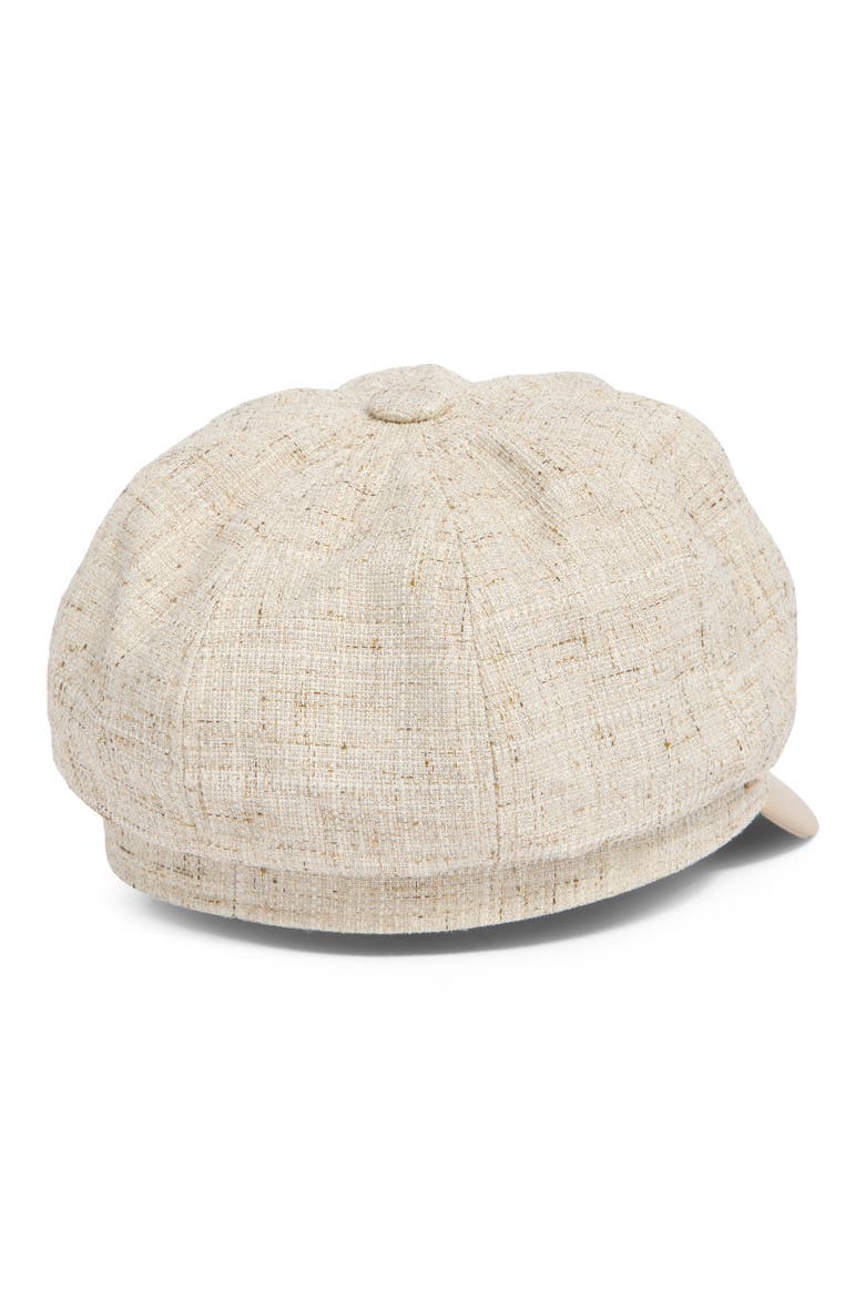 Tweed & Faux Leather Newsboy Cap, Alternate, color, NATURAL