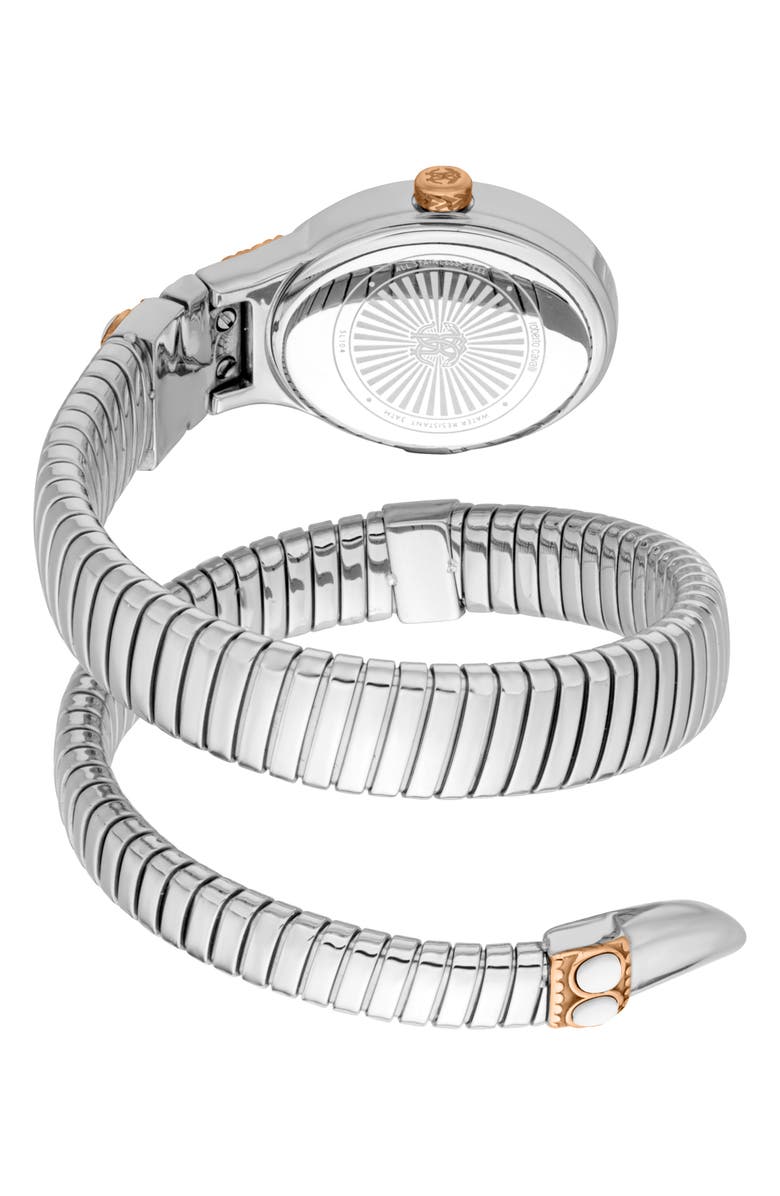 Roberto Cavalli Serpente Ornato Snake Wraparound Bracelet Watch, 22.5mm x 34mm, Alternate, color, Two Tone Silver / Rose Gold