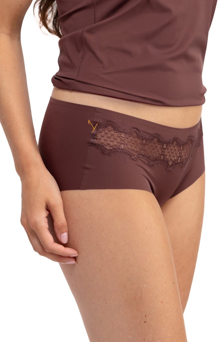 Uwila Warrior Soft Seamless Briefs with Lace, Alternate, color, Chocolate