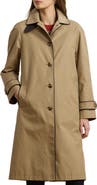 Lauren Ralph Lauren Balmacaan Single Breasted Raincoat with Faux Leather Trim