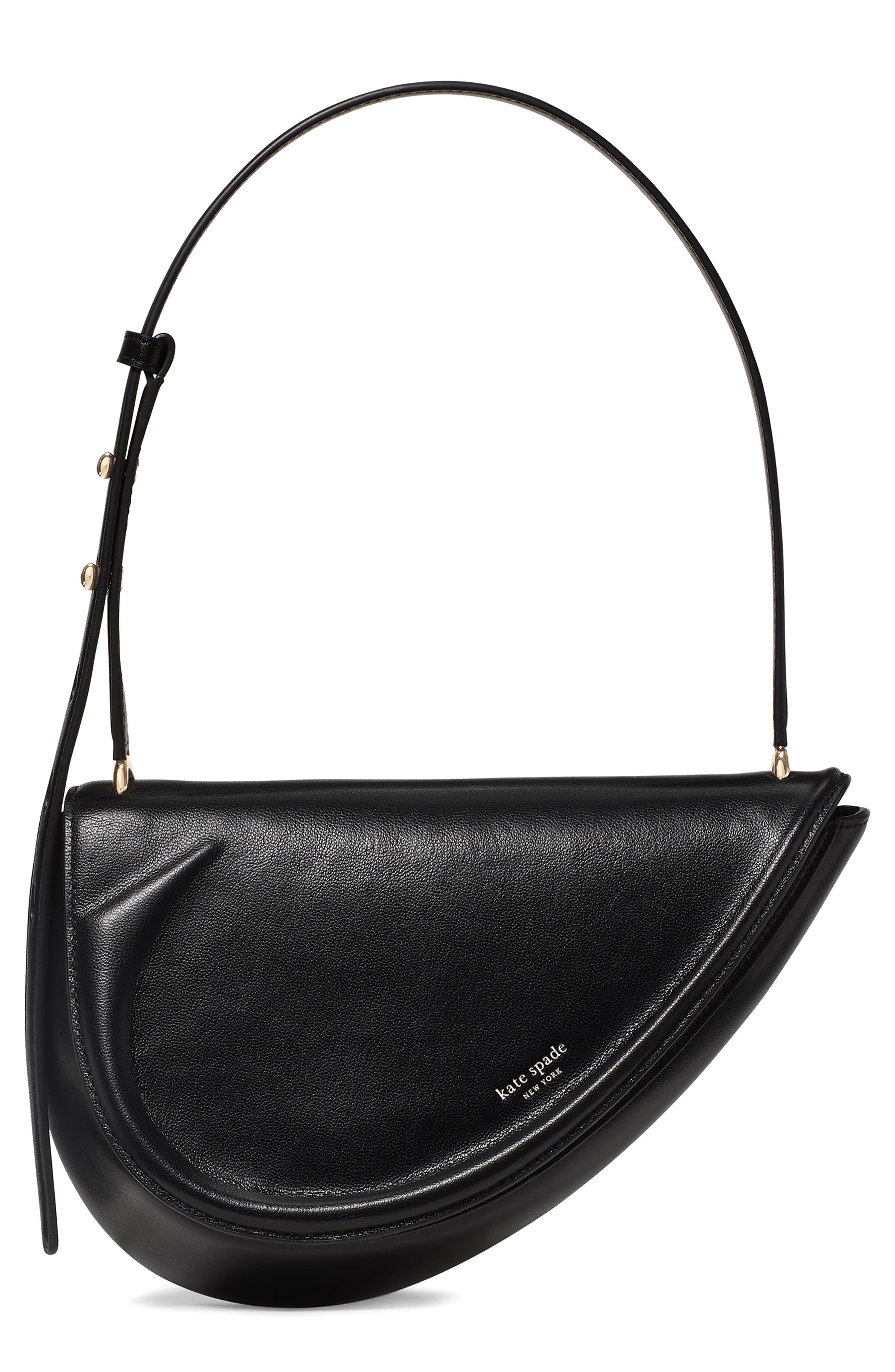 Kate Spade New York the spade fine grain leather shoulder bag, Main, color, Black
