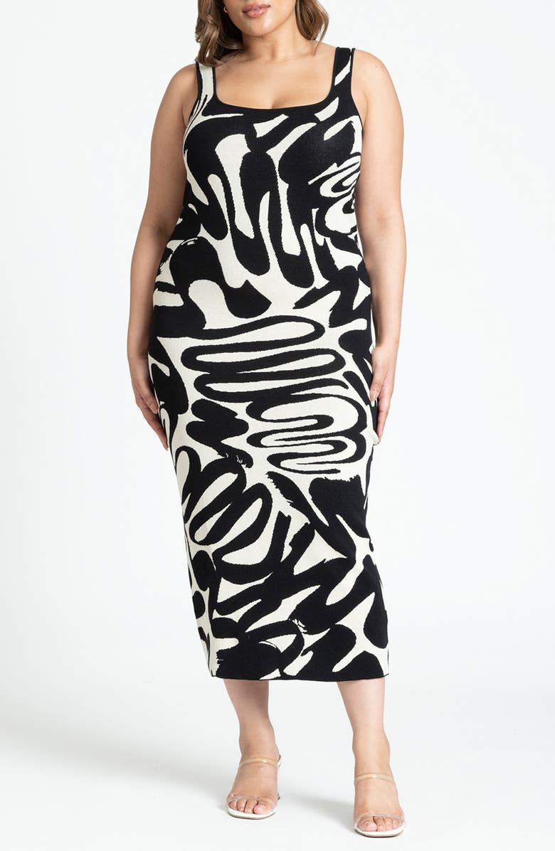 ELOQUII Intarsia Swirl Midi Tank Sweater Dress, Main, color,