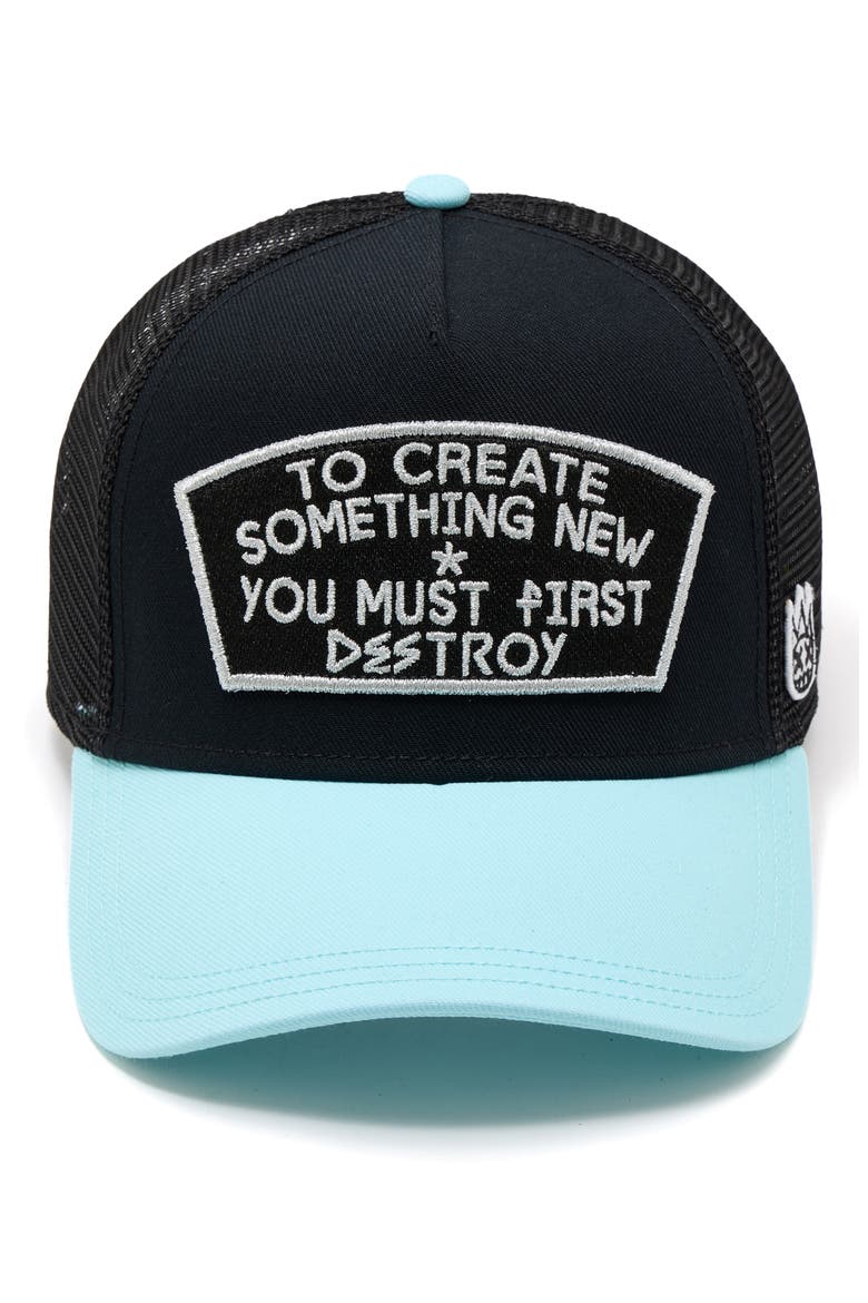 Mesh Back Trucker Baseball Cap, Main, color, BLACK/ TEAL