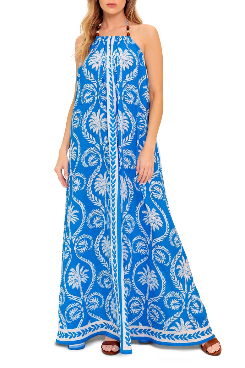 Tropical Print Halter Maxi Dress, Main, color, BLUE/ WHITE
