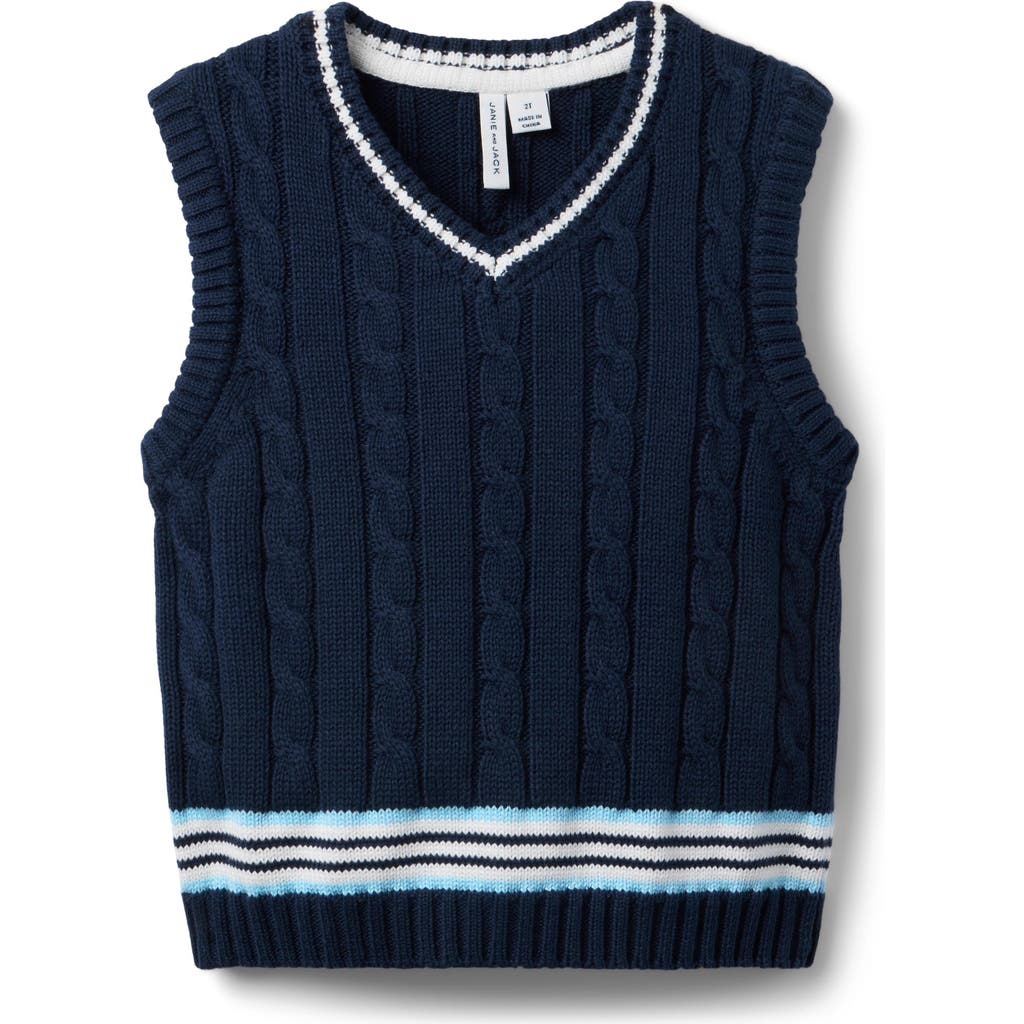 Janie And Jack Cable Knit Sweater Vest In Navy