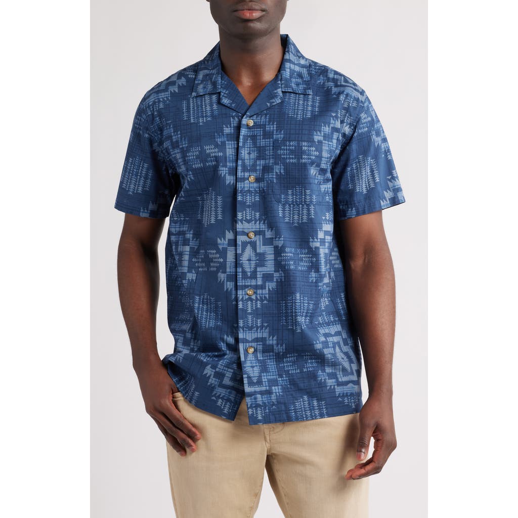 Pendleton Geo Pattern Cotton Camp Shirt In Harding Navy