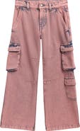 Palm Angels Kids' Logo Overdye Cargo Wide Leg Jeans