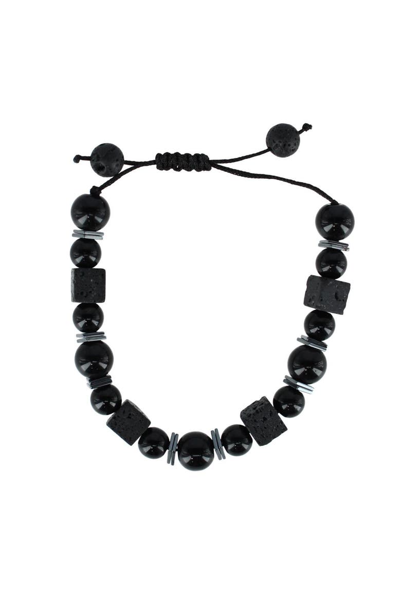 Flint Beaded Stone and Metallic Adjustable Bracelet, Alternate, color, Black