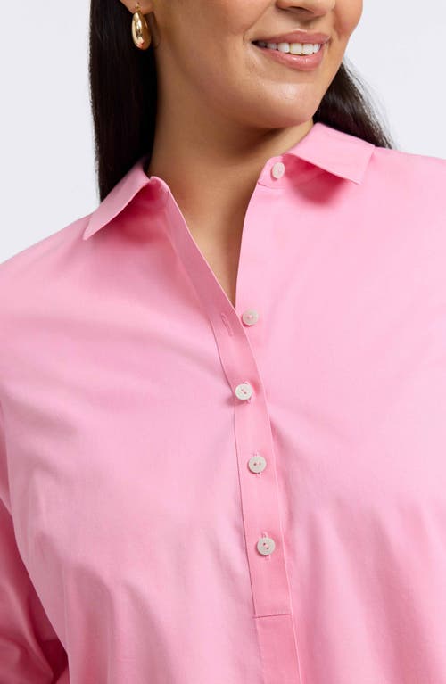 Foxcroft Madison Three-quarter Sleeve Cotton Button-up Shirt In Pink Sea Glass
